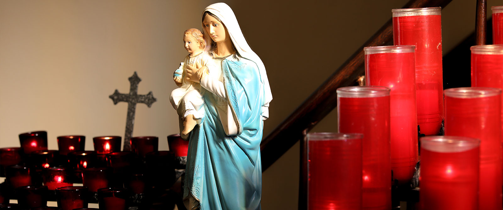 Blessed Virgin Mary and Votive Candles - St. Joseph's Church